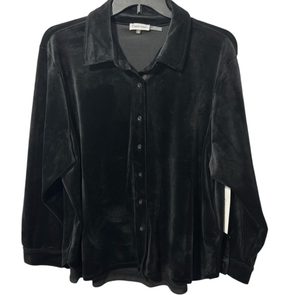 Calvin Klein Tops - Calvin Klein Black Velour Button Front Shirts in Size 1X & 2x‎